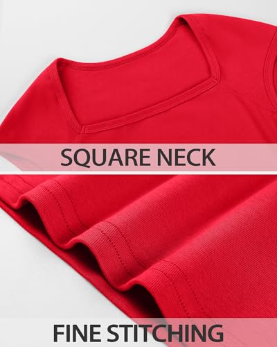 Image of Crop Tops for Girls Short Sleeve Shirt Girls Summer Tops Square Neck Slim Fit Tops Basic Tee