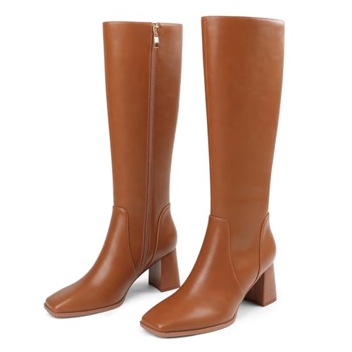 Image of JOY IN LOVE Knee High Boots Women Chunky Block Heel Square Toe Zipper Boots
