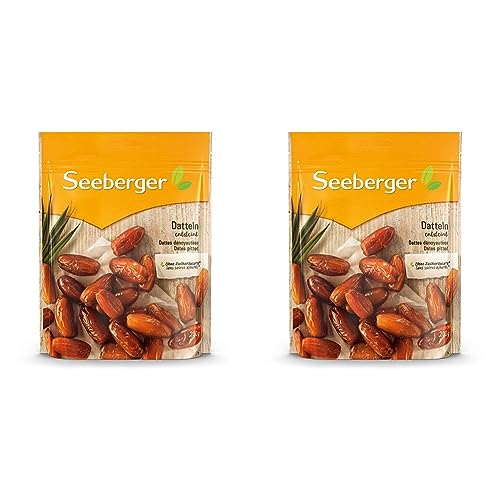 Seeberger Datteln: Honigsüße Datteln mit cremigem Fruchtfleisch - zum natürlichen Süßen von Speisen - entsteint, getrocknet & ungeschwefelt - ohne Zuckerzusatz, vegan (1 x 200 g) (Packung mit 2)