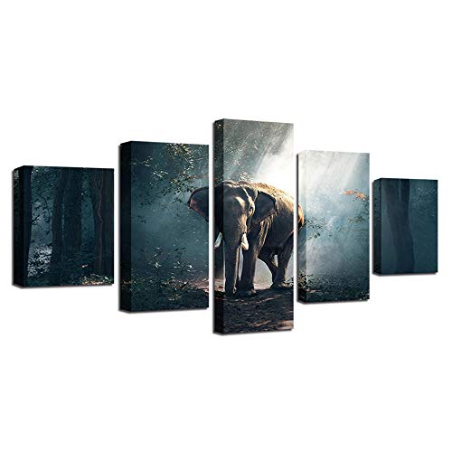 Toile éléphant forêt 5 pièces idée cadeau originale décoration