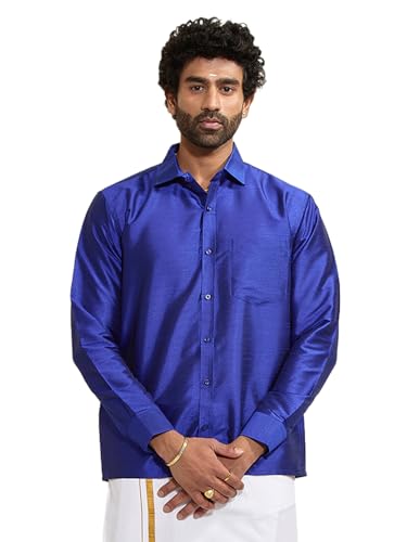 Image of VASTRAMAY Men's Ethnic Silk Blend Shirt Full Sleeves - South Indian Shirt in Rose Gold, for Casual, Formal | Festive Ethnic Outfit For Rakhi
