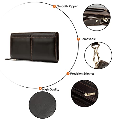 PORRASSO Leather Wallet Men's Clutch Bag Card Holder Cell Phone Purse Long Wallet with 11 Card Slots Black4