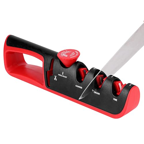 Belle Vous Afilador de Cuchillos Profesional - Afilado Manual con 6x Ángulos Ajustables y 3x Etapas - para Afilar Cuchillo de Cocina Jamonero Navajas y Tijeras