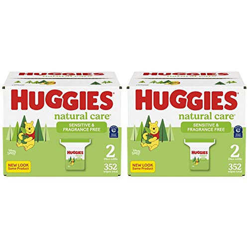Image of Sensitive Baby Wipes, Huggies Natural Care Baby Diaper Wipes, Unscented, Hypoallergenic, 99% Purified Water, 2 Refill Packs, 176 Count (Pack of 4) (704 Wipes Total)
