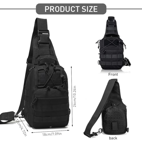 Image of GUSTAVE Sling Bag for Men - Durable Oxford Cloth, 3 Zipper Compartments, Quick Release Shoulder Strap, Multi D-Ring Attachments, Versatile for Hiking, Riding, Commuting, Black