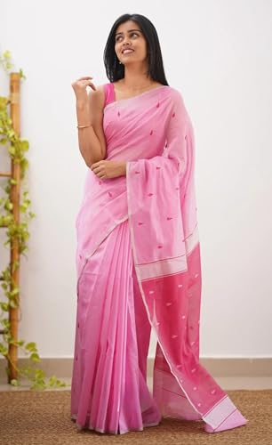 Image of Women's Cotton Soft Silk Sarees | Jamdani Cotton Saree With Attach Unstitched Blouse Piece