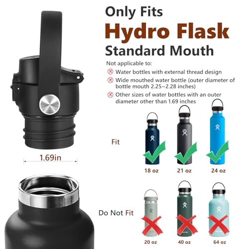 Image of EIPOSAU Auto Flip Lid for Hydro Flask Standard Mouth Bottle, Spout lid for HydroFlask Narrow Mouth Bottle, Replacement Lid with Button Lock