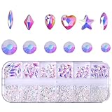MUZOXEN 800Pcs Glass Nail Rhinestones Multi Shape Crystals Flatback Rhinestones Gems, Glass Stones Diamonds Jewels Big Gems for Nails Art Face Eyes Makeup DIY Crafts Making - Naked AB
