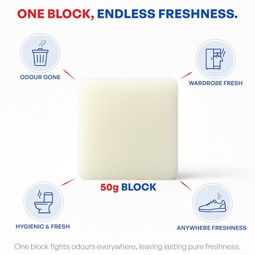 Image of Bathroom Air Freshener Blocks Pack of 4 (50gx4) - Mixed Fragrances: Lavender, Lemon, Jasmine, Rose - Long-Lasting Fragrances, Freshens and Refreshes Bathroom, (200g)