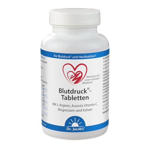 Dr. Jacob's Blutdruck Tabletten I für normalen Blutdruck¹, Herz² und Gefäße³ I mit pflanzlichem L-Arginin – 1200 mg pro Portion I mit Magnesium, Kalium, Acerola-Vitamin C, B1 + B12