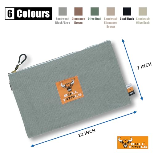 Image of BULL TOOLS Tool Pouch 100% Cotton Canvas 16 oz Tool Organizer Bag, Wrench Holder Pouch, Multi-Purpose Wrench Organizer Bag Utility Organization Bags, Heavy Duty Metal Zipper, Metal Carabiner - 6 Pack