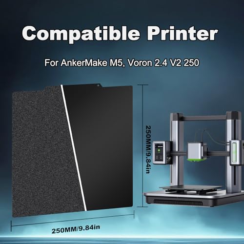 Image of 250x250mm Black Build Plate for AnkerMake M5 /Voron 2.4 V2 250, Double Sided Textured PEI+Smooth PEI Flexible Spring Steel Platform Heated Printing Bed for AnkerMake M5 /Voron 2.4 3D Printer