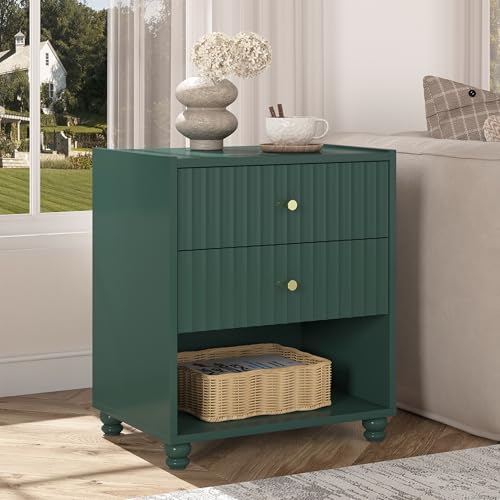 ZOSQUARE Modern Nightstand, Fluted End Table with 2 Drawers, Nightstand