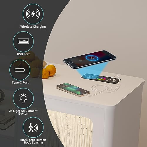 LVSOMT Sideboard Buffet Storage Cabinet with LED Lights, Modern Kitchen Bar Cabinet, High Gloss Wood Accent Cabinet, Console Table for Living Room (Matte White) - Thumbnail 6