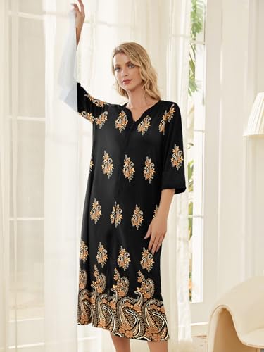 Image of PITINAN Moo Moo Nightgown House Dress Zip up Robes for Women Long Lounge Dress House Coat Women S-3XL