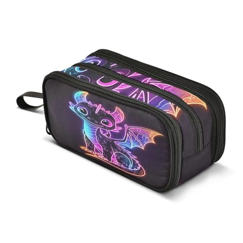 Image of Cute Colorful Dragon Pencil Case Large Capacity Pencil Pouch Boys Girls 3 Compartment Pen Bag School Office Stationery Organizer