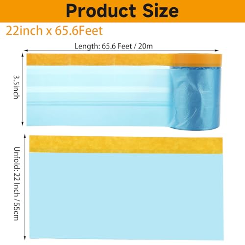 Image of 8 Rolls 22 inch x 66' Painters Plastic Sheeting, Pre-Taped Masking Film, Tape and Drape Drop Cloth for Painting, Automotive Covering and Appliance Protection