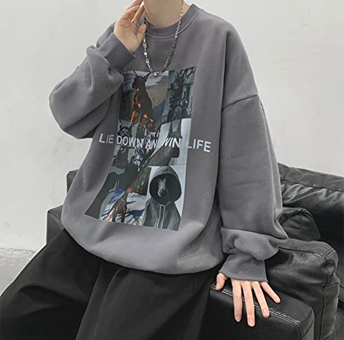 Y2K Dobermann Graphic Sweatshirt für Herren und Damen, koreanisches Harajuku, Langarm-Top, Oversize, Fleece, adretter Stoff, Streetwear, Unisex, Grau, Größe 3XL