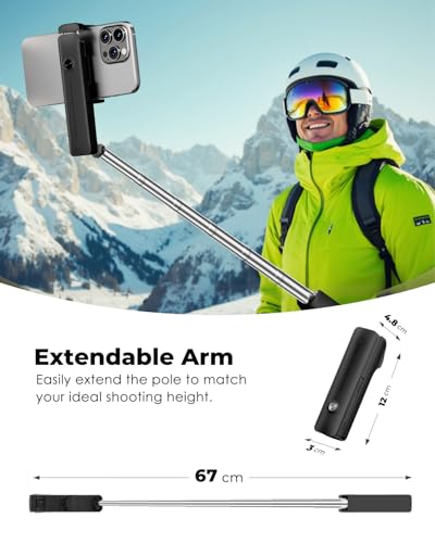 Perche à selfie sans fil noire avec télécommande Bluetooth Viozon pour smartphone - 4
