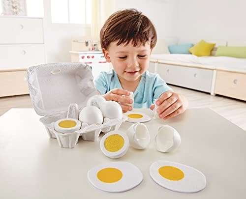 Hape Egg Carton | 3 Exhausting-Boiled Eggs with Straightforward-Peel Shell & 3 Fried, Picket Reasonable Instructional Toy for Kids 3+, White and Yellow (E3156) 4 41vcwLrTAqL. AC