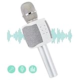 Micrófono inalámbrico Bluetooth, TOSING Altavoz de micrófono de karaoke con altavoces duales para el hogar KTV Outdoor Party Muisc Playing Singing, para iOS PC Android (Gris claro)