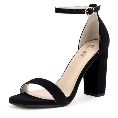 IDIFU Women's Black Chunky High Block Pump Heel Sandals Open Toe Ankle Strap Wedding Bride Bridesmaid Prom Dress Shoes