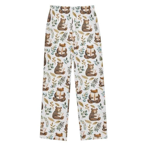ALAZA Bears Read Books Cute Pajamas Bottoms with Pockets Comfy Pjs Sleepwear Elastic Waistband Pajamas Pants Lounge Pants for 6-14 Years
