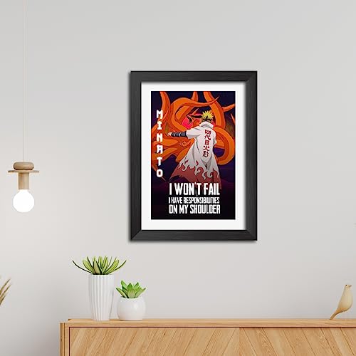 Image of TenorArts Minato Namikaze Poster Naruto Anime Quotes Laminated Photo Frame Painting with Matt Finish Black Textures (12 inches x 9inches)