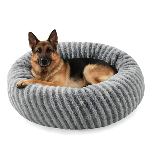Pawk Hundebett Grosse Hunde, Große Katzenbett Flauschig, Hundekorb Waschbar Abnehmbar, Rund Hundebett rutschfest Füllung Granulat und Memory-Schaum, 91x91x25cm