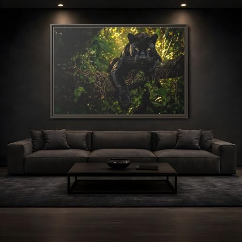 Toile panthère noire encadrée 60x40 cm de qualité premium châssis 3cm