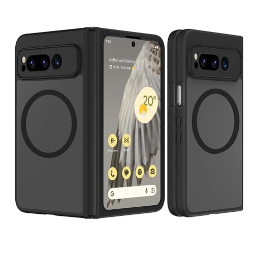 HikerClub for Google Pixel FOLD 5G (2023) Magnetic Case Slim Translucent Matte Shockproof Soft TPU Silicone Bumper Lens Protector Protection Cover Black