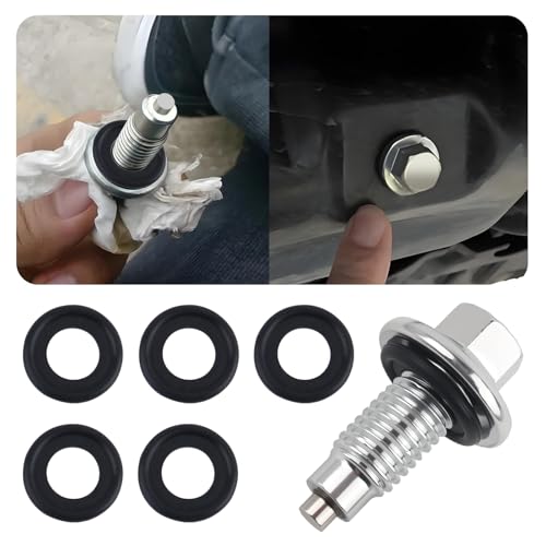 M12*1.75 Car Magnetic Oil Drain Plug with 5PCS Oil Drain Plug Gasket OEM#EJ7Z-6730-A,Sturdy Magnetic...