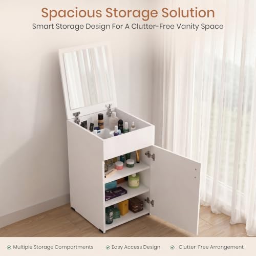Image of FURNIFLIX Engineered Wood Home Dressing Table with Mirror and Storage Vanity Unit for Bedroom Living Room (White)