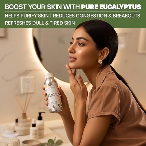 Image of VedaOils Eucalyptus Essential Oil for Skin, Hair, Sinus & DIY | Pure Distilled Eucalyptus Oil for Aromatherapy, Massage,Inhalation & Diffuser | Therapeutic Grade, 100ml