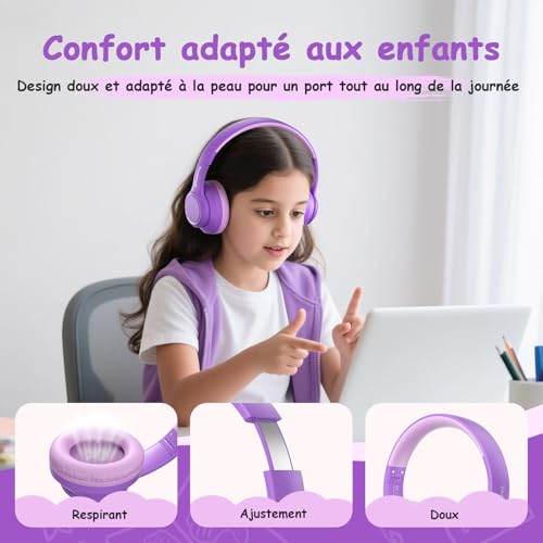 Casque Bluetooth sans fil enfant avec 60h d'autonomie et micro intégré - 2