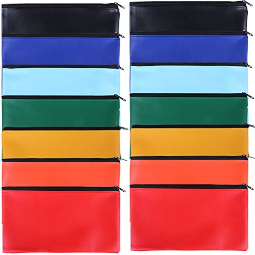 Tongnian 14 Pack Security Bank Deposit Bag 7 Colors Zippered Money Bags,Leatherette Cash Bag,Utility Coin Bag for Business, Household, School or Personal Use,11x6 inch