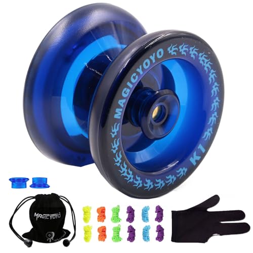 MAGICYOYO Professionnel Yo-yo Responsif pour Enfants et Adultes - K1 Débutant à Intermédiaire en Plastique avec Sac et 5 Cordes - Bleu Profond