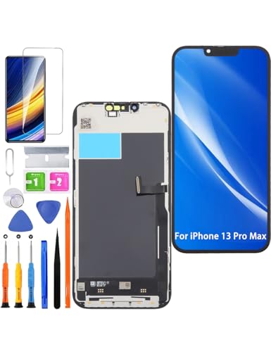 HLYGZX Pantalla para iPhone 13 Pro Max LCD Reemplazo FHD Pantalla Táctil 3D Touch Face ID Digitalizador Marco de Montaje, Adhesivo Impermeable, Kit de Reparación NUEVO