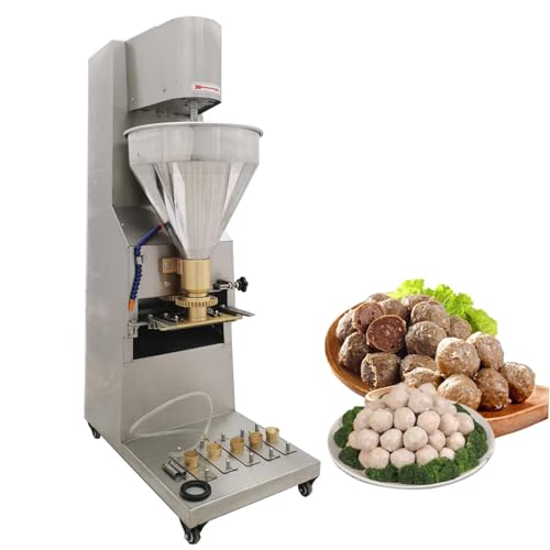 BREVELTION Commercial Electric Meatball Maker Forming Making Machine Vertical Stainless Steel Meatball Processing Former with 6 Die Models 18/22/26/28/30/32mm for Fish Beef Pork Ball Processing