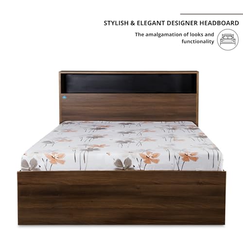 Image of DELITE KOM | 1 Year Warranty | Single Bed, Urban Engineered Wood Bed with Box Storage & with Headboard Shelf Storage, Wooden Bed (83x37 Inches) | Installation Included | Color - Acacia Dark