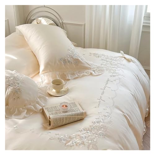 Ropa de cama de eucalipto con bordado floral y encaje de lujo 4