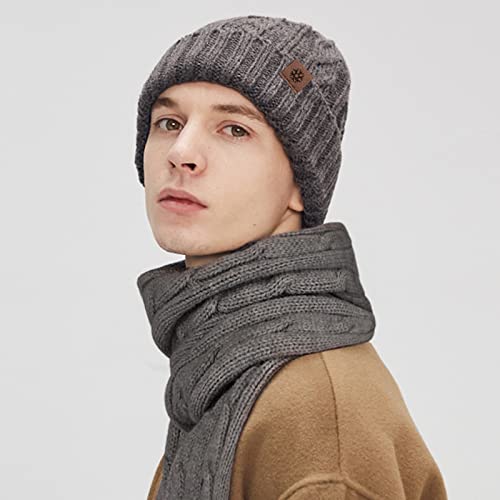 Bonnet écharpe gant laine homme femme tricotés chauds d'hiver en maille côtelée - 2