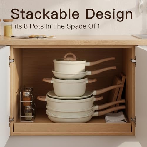Image of USELUCK 22-Piece Pots and Pans Set, Nonstick ceramic cookware set | PFAS-Free Non-Toxic Ceramic Cookware, Healthy Kitchen Cooking Set, Induction Compatible, Easy to Clean, White