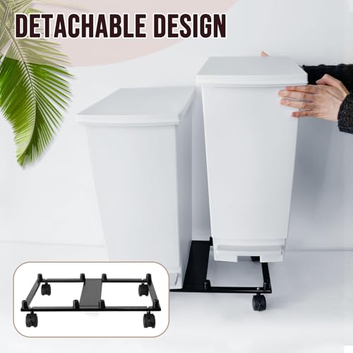 Image of Large Trash Can with Wheels and Lid, 8 Gallon Kitchen Foot Pedal Garbage Can with 360 Swivel Casters, Hands Free Step On Recycling White Trash Can - Odor Block, Durable Metal Wheel Base, 2Pack