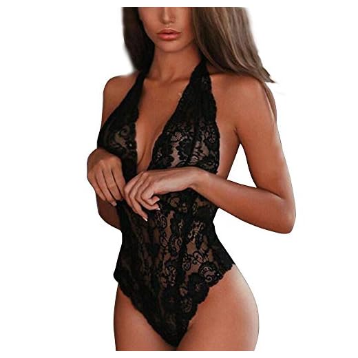 FELZ Lenceria Mujer Sexy Conjuntos de Lencería Mujer Encaje Atractivo Pasión Babydoll Deep V Lencería Siamesa Ropa de Dormir