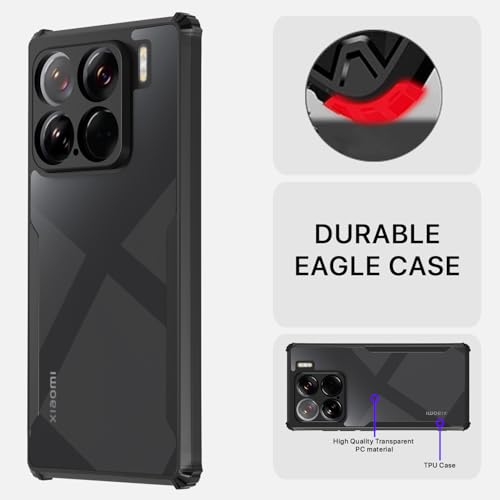Image of Pikkme Crystal Clear Transparent Back Cover | Ultra Hyrbid | Full Camera Protection | Raised Edge | Bumper Case for Xiaomi 15 5G (Black)
