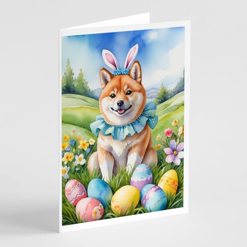 Caroline's Treasures DAC5178GCA7P Shiba Inu Easter Egg Hunt Greeting Cards Pack of 8 Blank Cards with Envelopes Whimsical A7 Size 5x7 Blank Note Cards