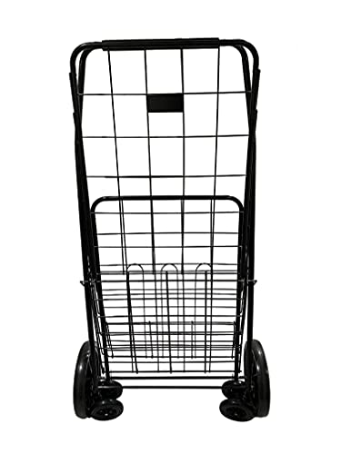 Maxworks 50546 100 Lb. Capacity Folding Shopping Cart With Dual Baskets And Swivel Wheels, Black #TOP4