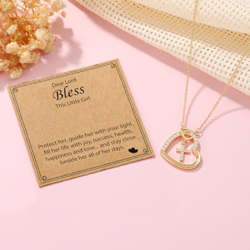 Cross Necklace for Girls Daughter Granddaughter, First Communion Confirmation Easter Christian Religious Catholic Gifts 16 + 3 Inches3