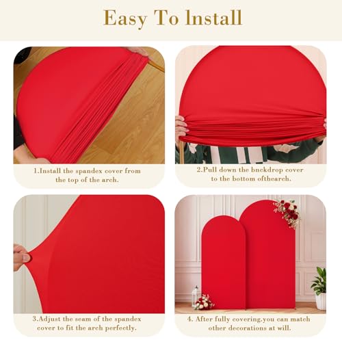 Image of Red Arch Cover 2 Set-7.2 and 6ft Red Arch Backdrop Cover Spandex Fitted Christmas Arch Stand Covers Stretchy Backdrop for Birthday Party Baby Shower Bridal Shower Wedding Banquet Photo Background